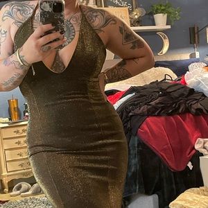 Bronze mermaid deep V dress. Brand new!
